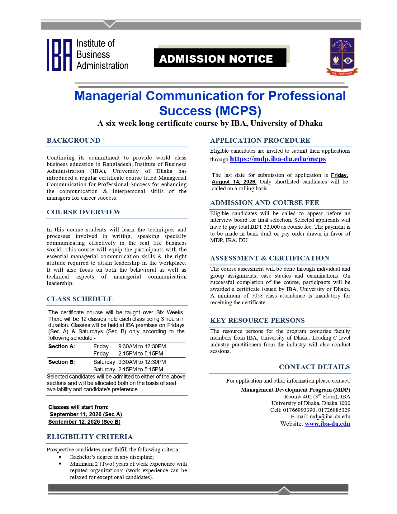 Managerial Communication for Professional Success (MCPS) Notice