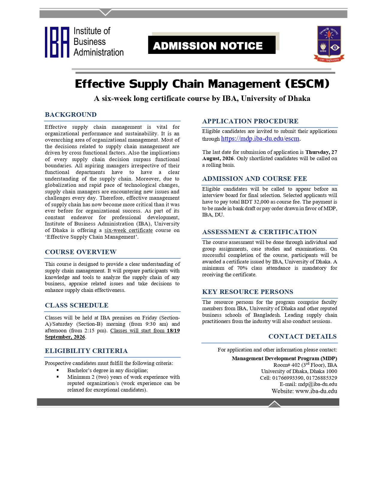 Effective Supply Chain Management (ESCM) Notice