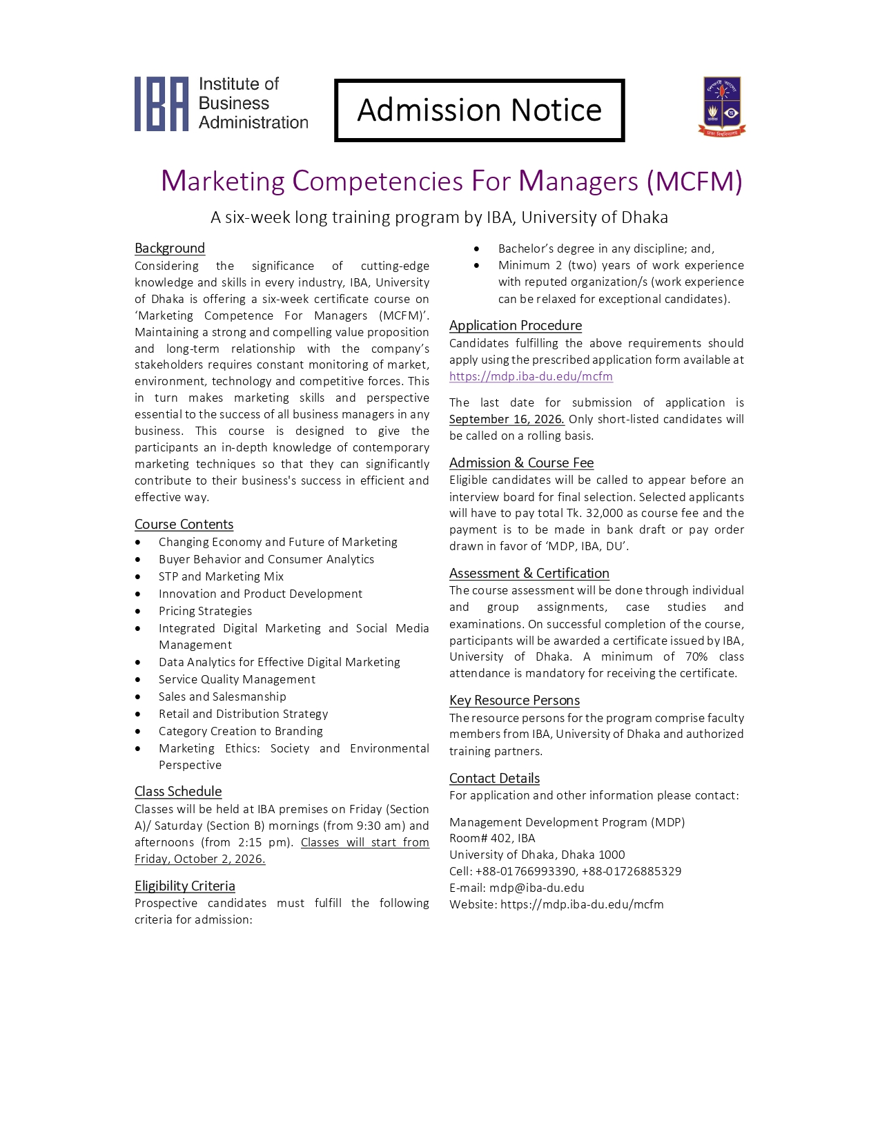 Marketing Competencies For Managers (MCFM) Notice